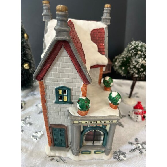 Christmas Village Scene With Accessories - Apres Ski Shop Trees Santa & Snowman - Picture 8 of 15